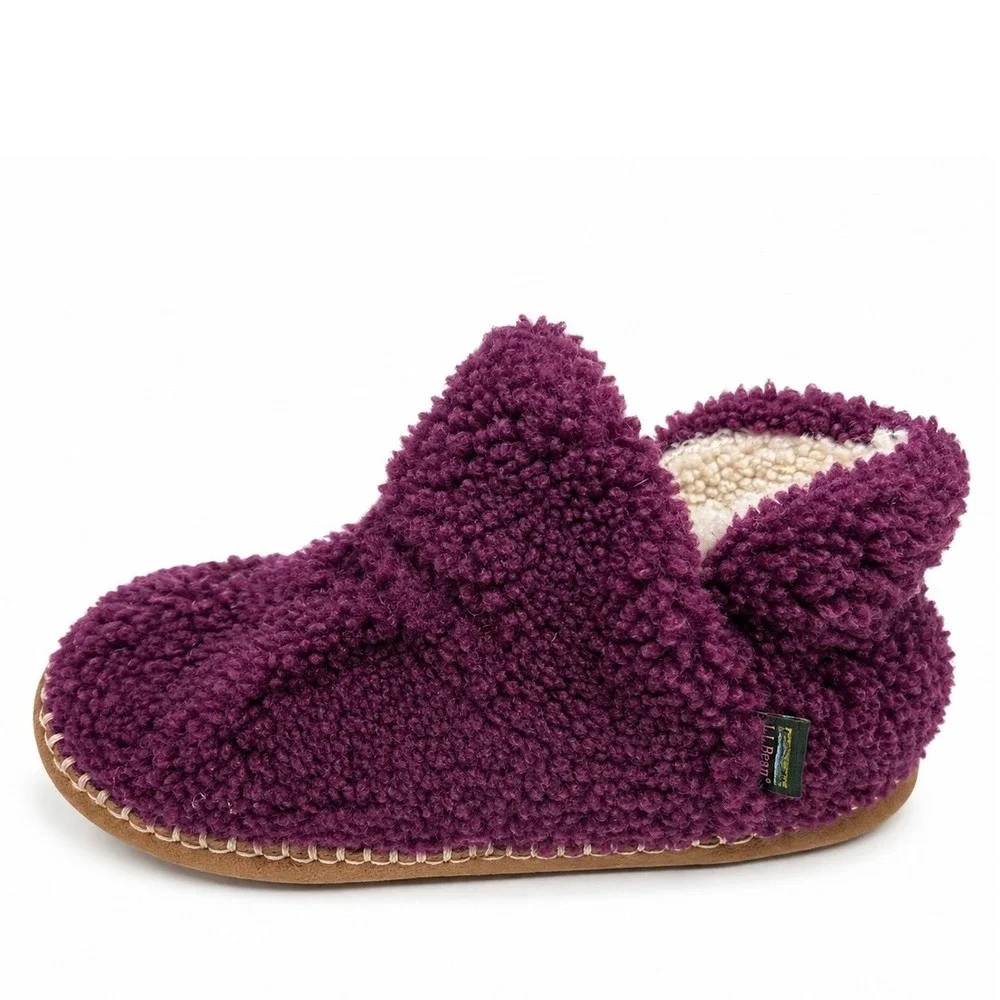 L.L.Bean Kids 1-2 Slipper Boot Sherpa Fleece Plum Purple 511846 Cozy Loungewear